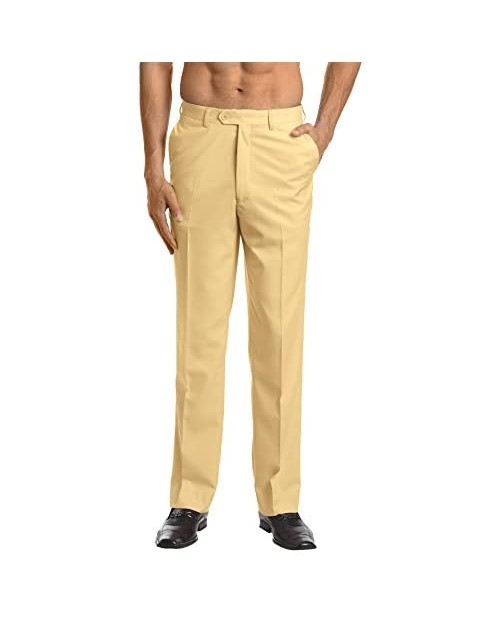CONCITOR Men's Dress Pants Trousers Flat Front Slacks Solid GOLD Color