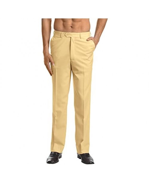 CONCITOR Men's Dress Pants Trousers Flat Front Slacks Solid GOLD Color