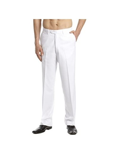 CONCITOR Men's Dress Pants Trousers Flat Front Slacks Solid WHITE Color