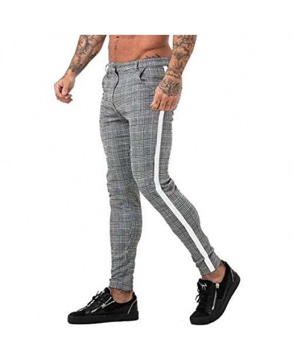 FFERZOTEX Men's Gray Plaid Slim Fit Stretch Flat-Front Skinny Dress Pants