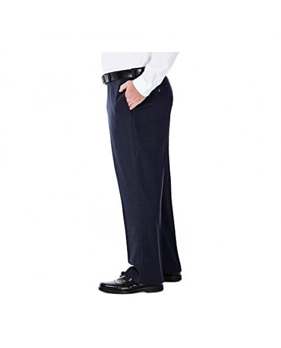 Haggar Men's B&T Eclo Stria Classic Fit Plain Front Expandable Waist Dress Pant