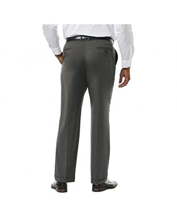 Haggar Men's Big and Tall Premium Stretch Solid Gabardine Expandable Waist Pleat Front Dress Pant