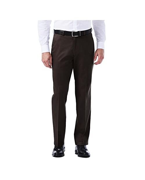 Haggar Men's Classic Fit Flat-Front Hidden Expandable Waistband Premium No Iron Khaki 42W x 29L - Chocolate
