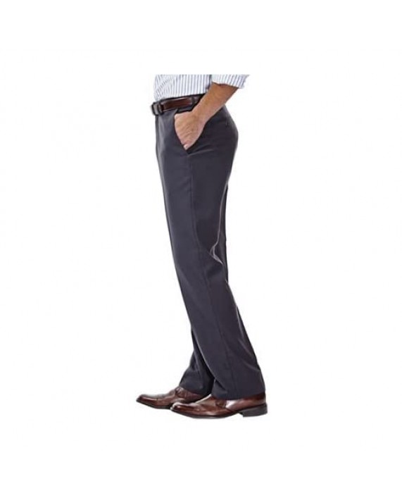 Haggar Men's Solid Gabardine Hidden Expandable Straight-Fit Plain-Front Pant