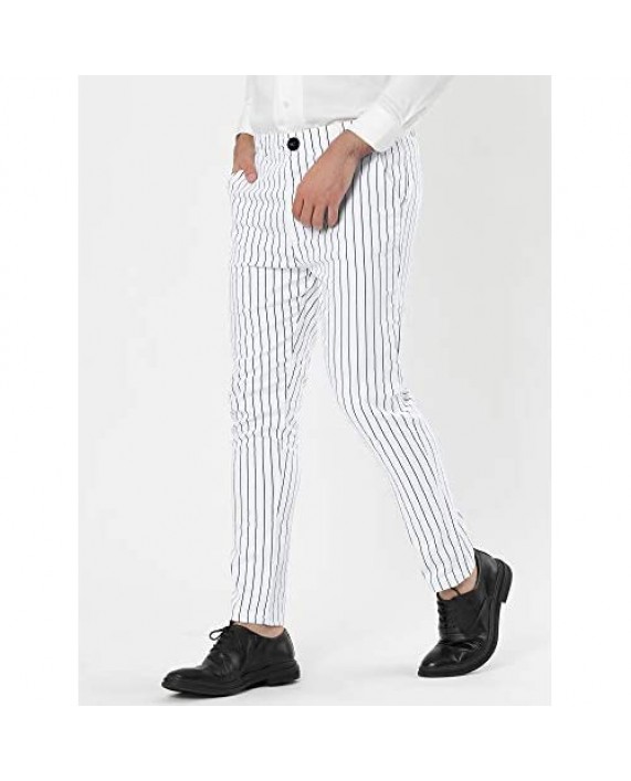 Lars Amadeus Men's Dress Striped Pants Slim Fit Flat Front Business Trousers