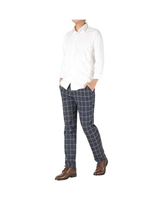 uxcell Men's Slim Fit Plaid Checks Pattern Dress Chino Pants Trousers