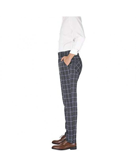 uxcell Men's Slim Fit Plaid Checks Pattern Dress Chino Pants Trousers