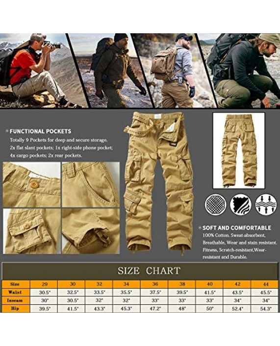 AKARMY Men's Rip-Stop Casual Cargo Pants Multi-Pocket Military Tactical Pants Work Relaxed Fit Combat Trousers