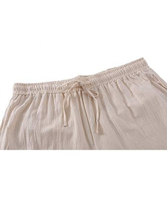 ANMLON Men's Summer Loose Fit Linen Pants Casual Drawstring Waist Straight-Legs Lightweight Beach Pant