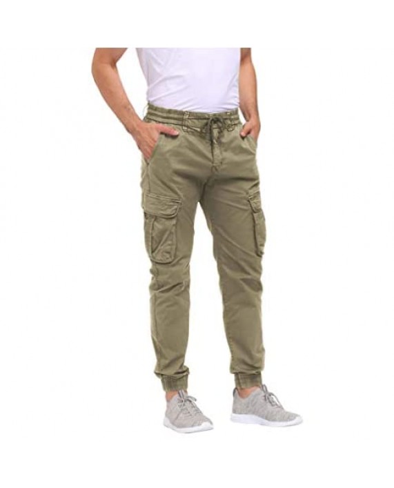 DOBOLY Men’s Cargo Pants Zipper Pockets Athletic Pants Elastic Waist Casual Jogger Pants