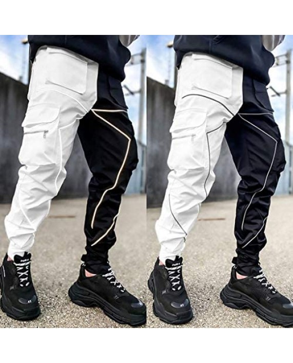 ebossy Men's Multi Pocket Fashion Cargo Pants Technical Reflective Jogger Pants