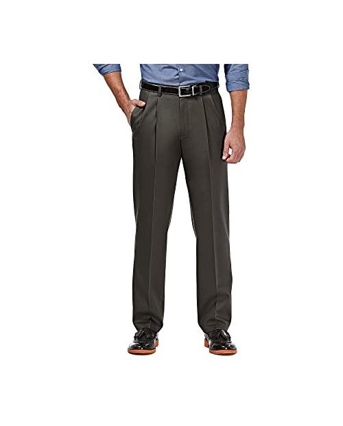 Haggar Men's Premium No Iron Classic Fit Expandable Waist Pleat Front Pant Dark Grey 44x29