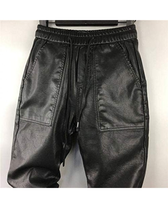 Idopy Men`s Faux Leather Jogger Elastic Waist Drawstring PU Harem Pants