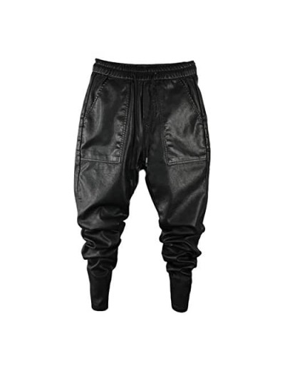 Idopy Men`s Faux Leather Jogger Elastic Waist Drawstring PU Harem Pants