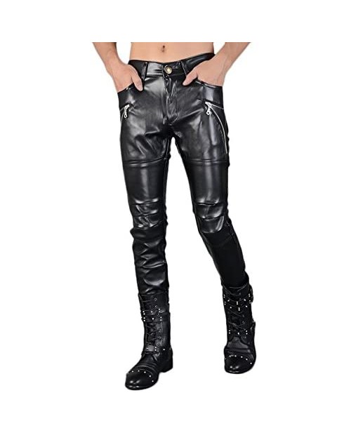 Idopy Men`s Rock Punk Hip Hop Faux Leather Motocycle Pants