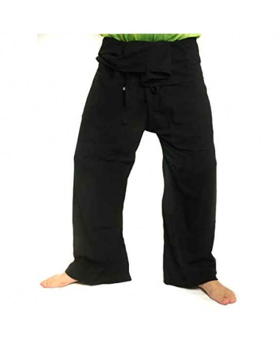 jing shop Men's Thai Fisherman Pants Extra Long Cotton Solid Color with One Side Pocket