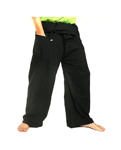 jing shop Men's Thai Fisherman Pants Extra Long Cotton Solid Color with One Side Pocket