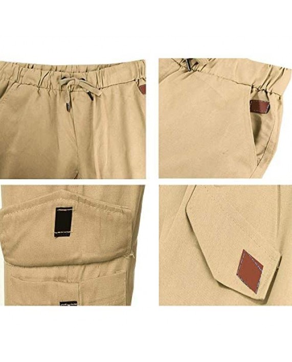 LINGMIN Men's Athletics Pocket Chino Cargo Pant Elastic Waist Trousers Jogger Pants