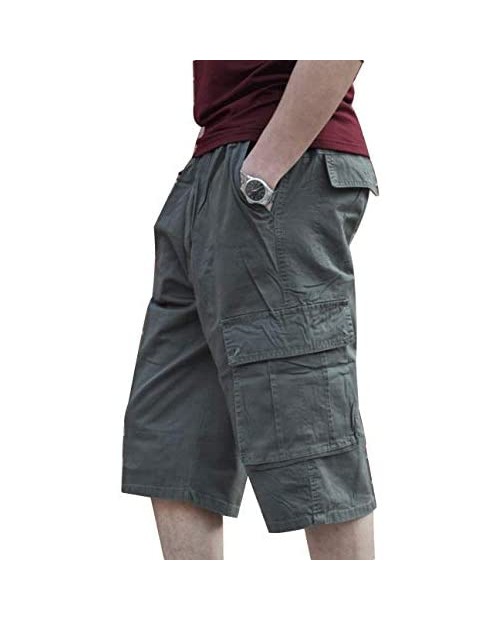Men's Cotton Full Elastic Waist Cargo Performance Baseline Shorts