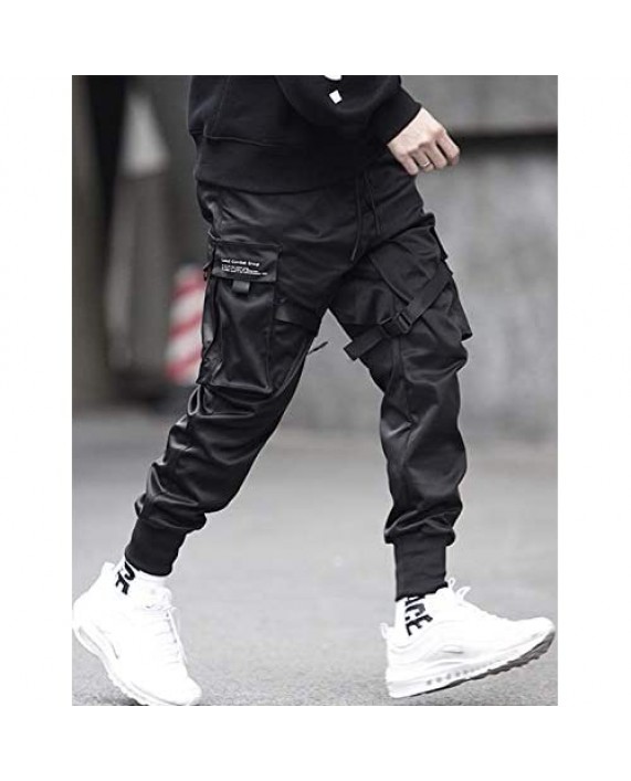 PAODIKUAI Men Techwear Matte Black Jogger Pants Relaxed Fit Streetwear Pants with Multiple Pockets
