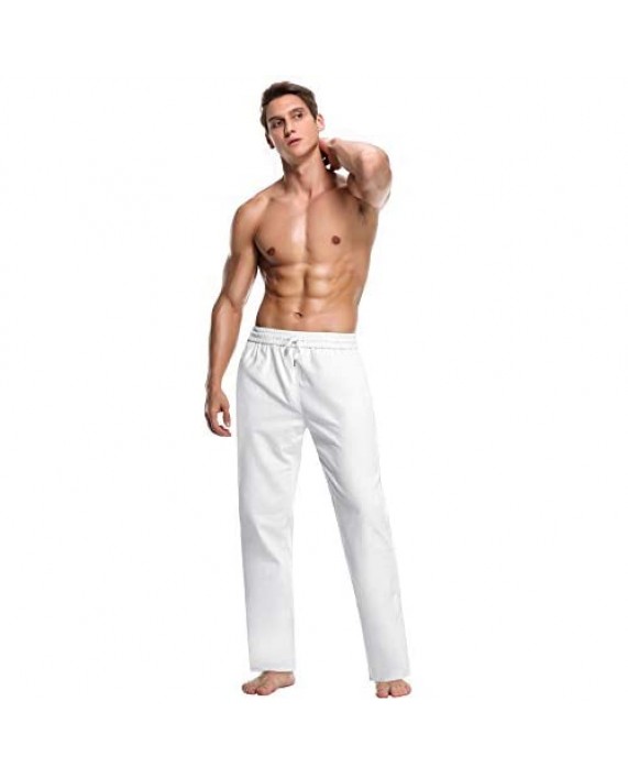 poriff Mens Relaxed Cotton Pants Elastic Drawstring Waist Lounge Jogger Pants