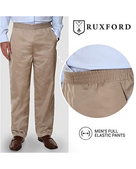 Ruxford Mens Elastic Waist Pants no Zipper | Pull on Pants & Casual Dress Slacks