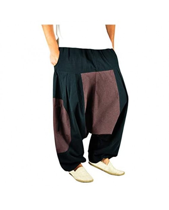 virblatt - Harem Pants for Men & Women | 100% Cotton | Patchwork Pants Drop Crotch Parachute Hippie Pants Aladdin Indie