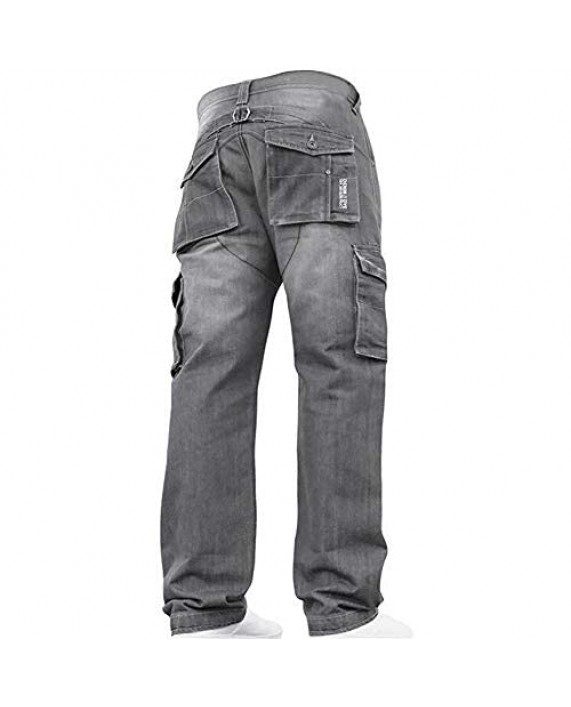 BZB Men's Loose Cargo Jeans Loose Cargo Pants with Multiple Pockets Casual Straight-Leg Jeans