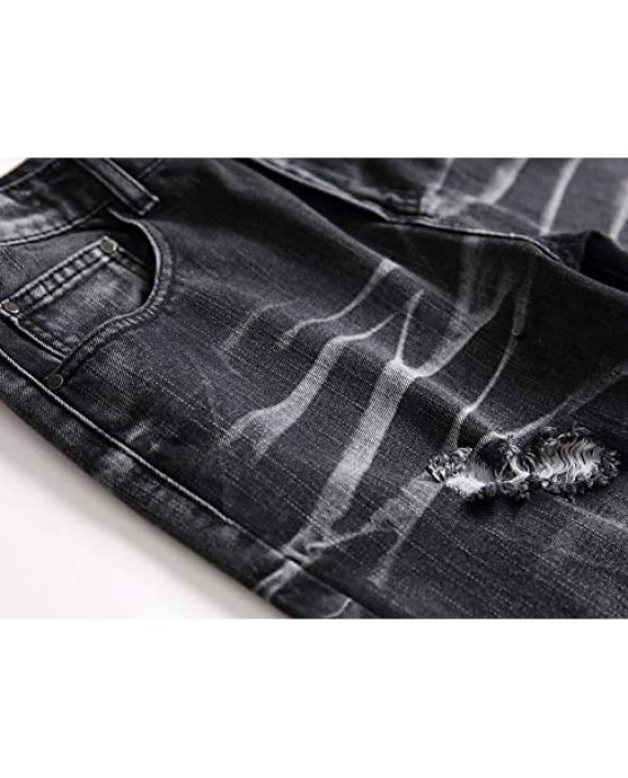 LAMKUKU Men's Ripped Jeans Slim Fit Casual Distressed Denim Pants