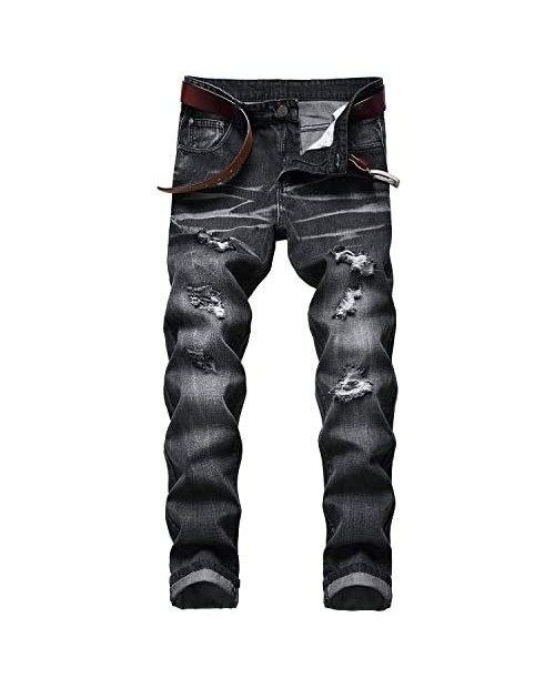 LAMKUKU Men's Ripped Jeans Slim Fit Casual Distressed Denim Pants