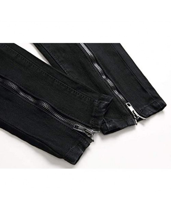 LONGBIDA Men's Ripped Skinny Biker Jeans Slim Fit Distressed Destroyed Pants with Zipper