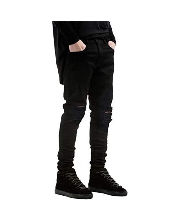 Previn Men's Ripped Jeans Stretch Distressed Destroyed Tapered Leg Skinny Demin Pants