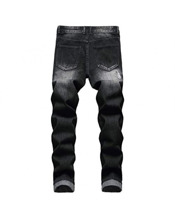 TDIITD Men's Ripped Jeans Distressed Straight Slim Fit Casual Denim Pants