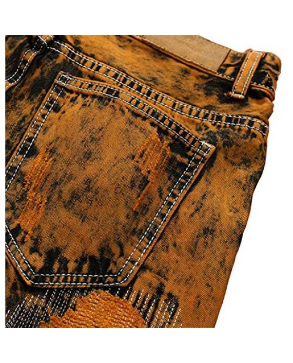 utcoco Men's Street Style 5 Pocket Regular Distressed Embroider Print Ripped Moto Denim Jean Pant