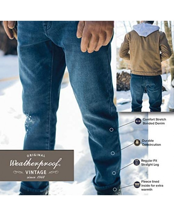Weatherproof Vintage Fleece Bonded Regular Fit Jeans for Men Five Pocket