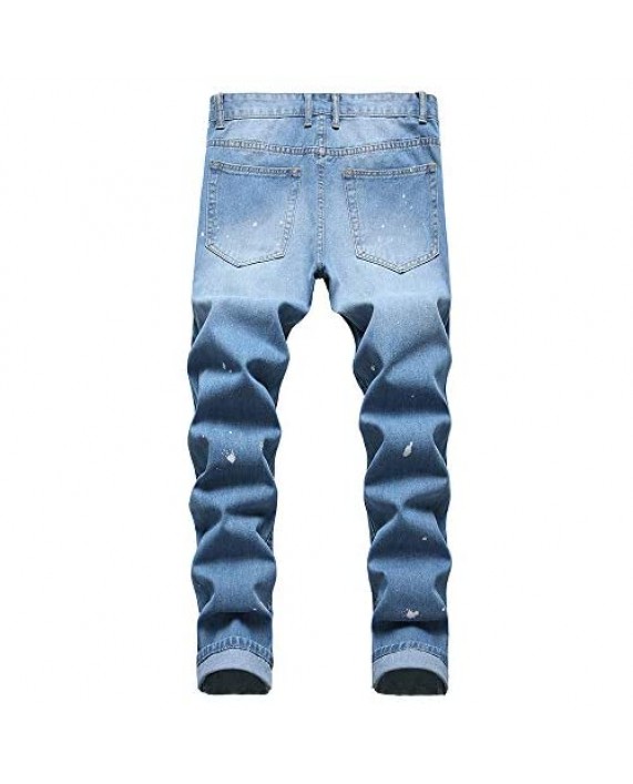 WINLIEBA Men's Ripped Jeans Distressed Slim Fit Straight Leg Regular Fashion Denim Pants