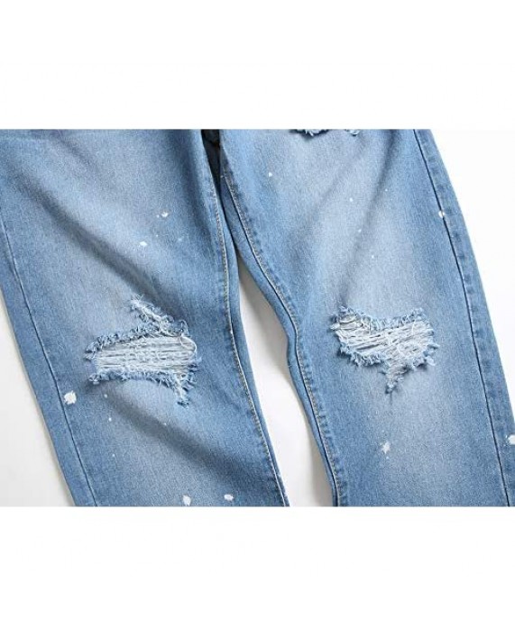 WINLIEBA Men's Ripped Jeans Distressed Slim Fit Straight Leg Regular Fashion Denim Pants
