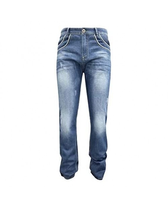 ZIWOCH Mens Jeans Relaxed Fit Blue Stretch Jeans Washed Destroyed Denim Baggy Straight Trousers