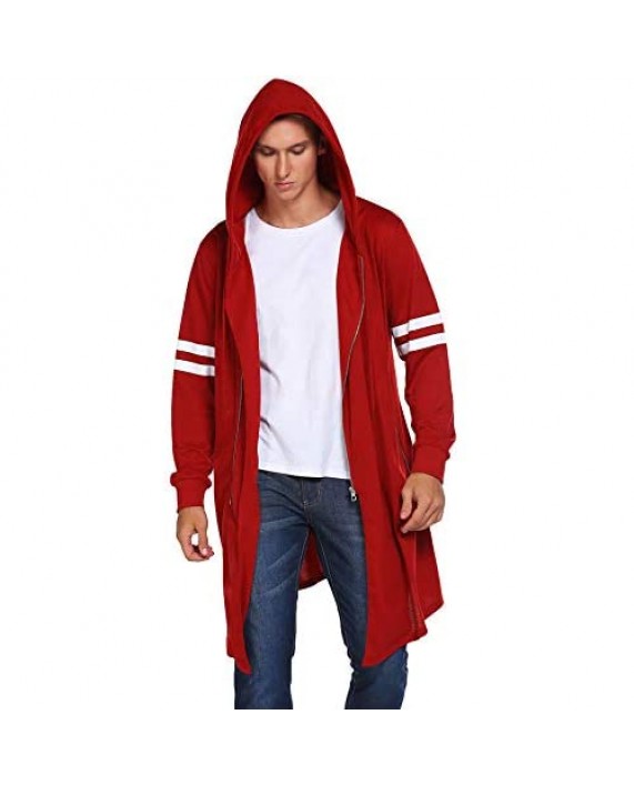 COOFANDY Men's Fashion Long Hooded Outwear Hoody Sweatshirt Teenager Hoodies Longline Cardigan