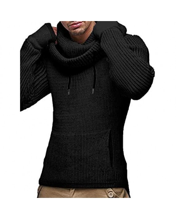 COOFANDY Men's Knitted Cotton Pullover Hoodie Long Sleeve Turtleneck Sweater