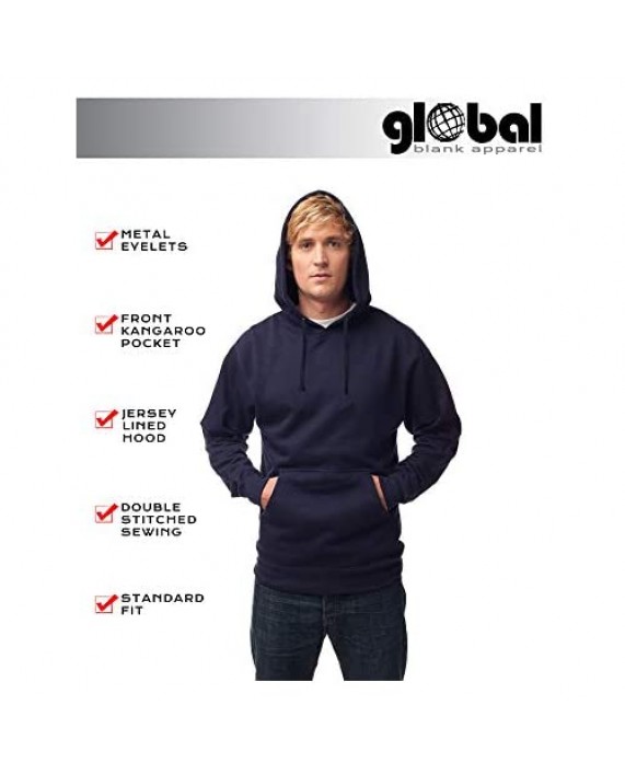 Global Blank Men’s Hooded Pullover Sweatshirt Mid-Weight Athletic Fleece Hoodies