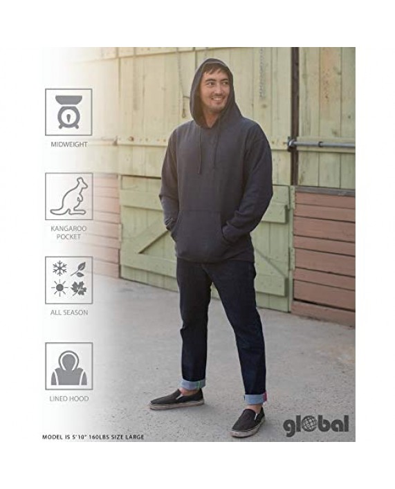 Global Blank Men’s Hooded Pullover Sweatshirt Mid-Weight Athletic Fleece Hoodies