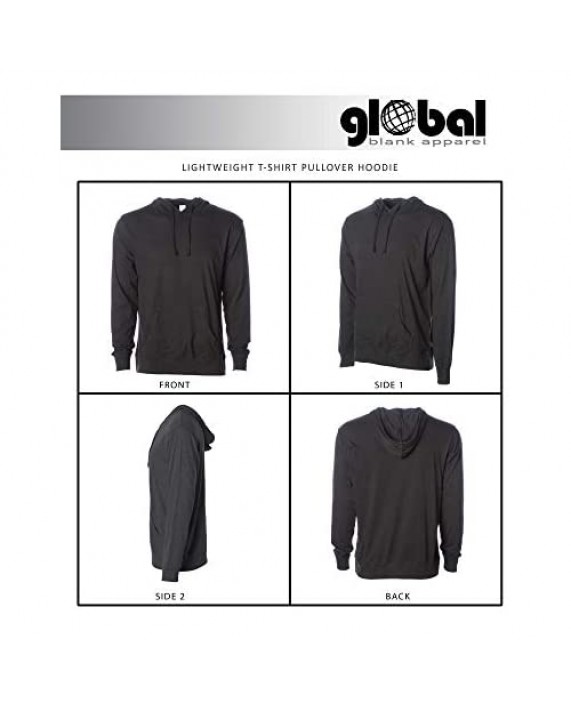 Global Blank Men’s Long-Sleeve Hooded T-Shirt Hoodie Lightweight Sweatshirt