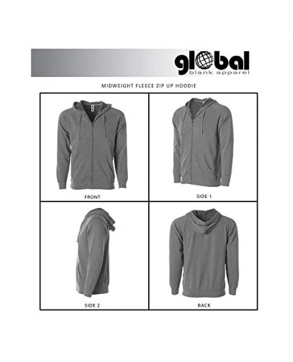 Global Blank Super Soft Fleece Sweatshirt Zip Up Hoodie Men and Women