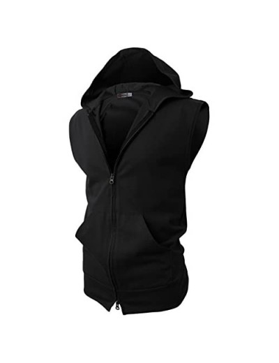 H2H Mens Sleeveless Fashion Hoodies Zip-up with Pocket Black Asia XXXL (JPSK13_N25)