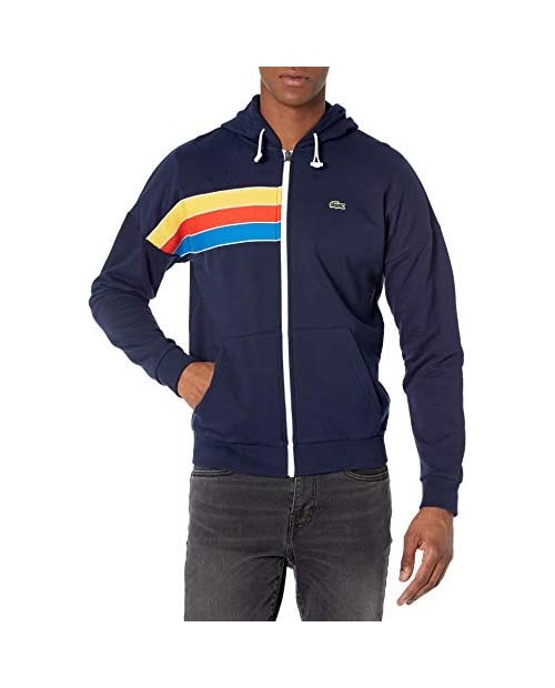 Lacoste Men's Rainbow Striped Full Zip Hooded Sweatshirt