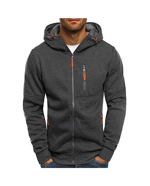Men's Athletic Long Sleeve Zip-up Hoodie Coat Jacket Sports Full Zip Sweatshirt