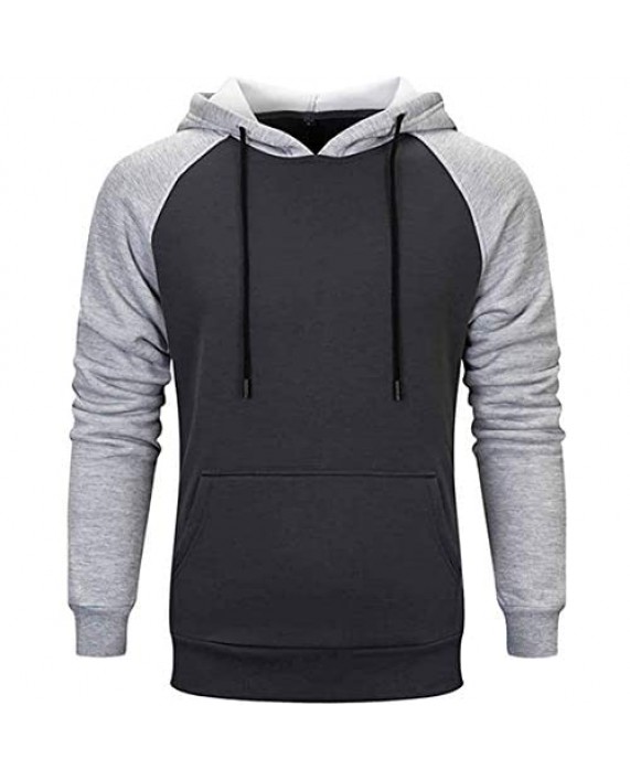 Mens Hoodies Pullover Color Block Sweatshirts Fleece Tops with Kanga Pocket
