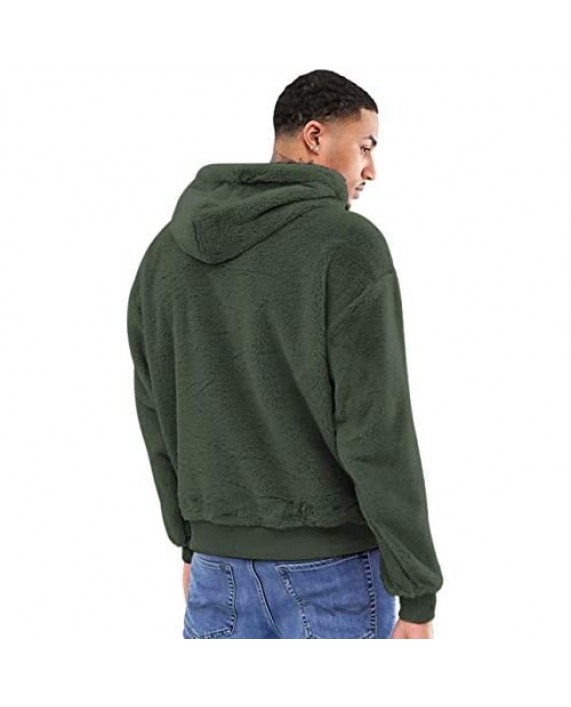 Men's Pullover Hoodies Casual Double Fuzzy Pile Fleece Sweatshirt Outwear S-XXL