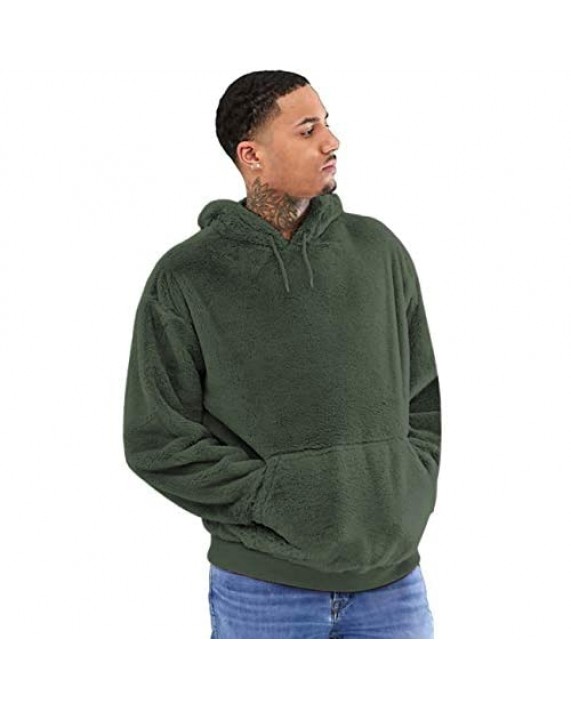 Men's Pullover Hoodies Casual Double Fuzzy Pile Fleece Sweatshirt Outwear S-XXL